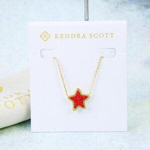 Kendra Scott Jae Star Red Drusy Necklace Gold Plated